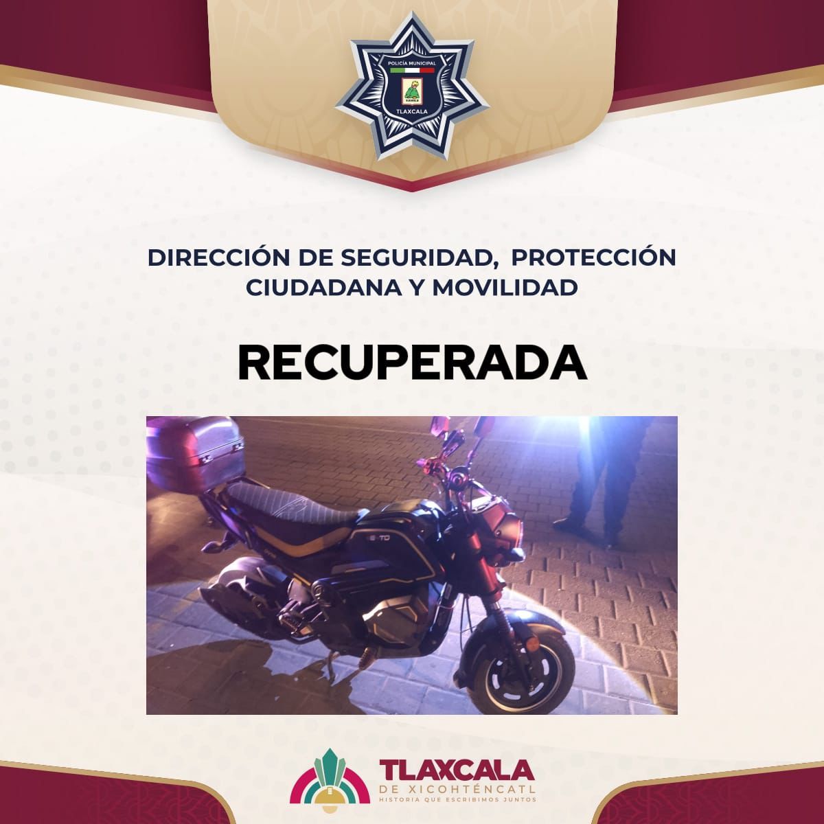 Recupera Policía Municipal de Tlaxcala dos motocicletas con reporte de robo